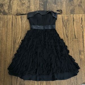 Black White House Black Market Strapless Lined Flare Midi Formal Cocktail Dress